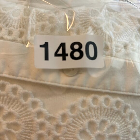 Anne Fontaine LADIES BLOUSE 42 10 WHITE CREAM EYELET CROCHET SHEER BUTTON UP - Picture 13 of 14